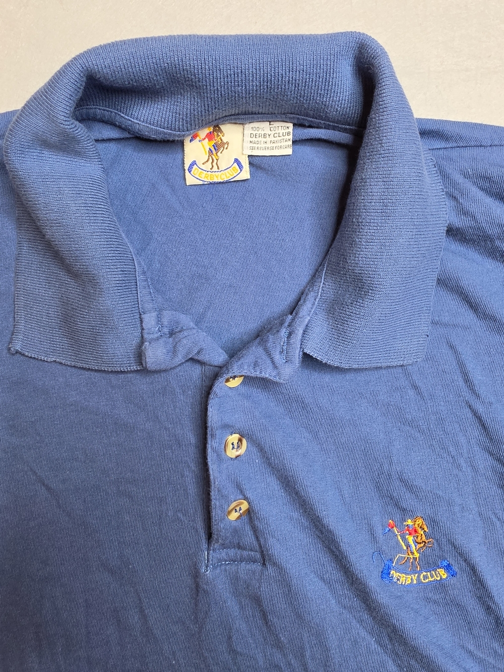 Vintage 80s/90s Derby Club‎ Blue Polo Size Large 100% Cotton